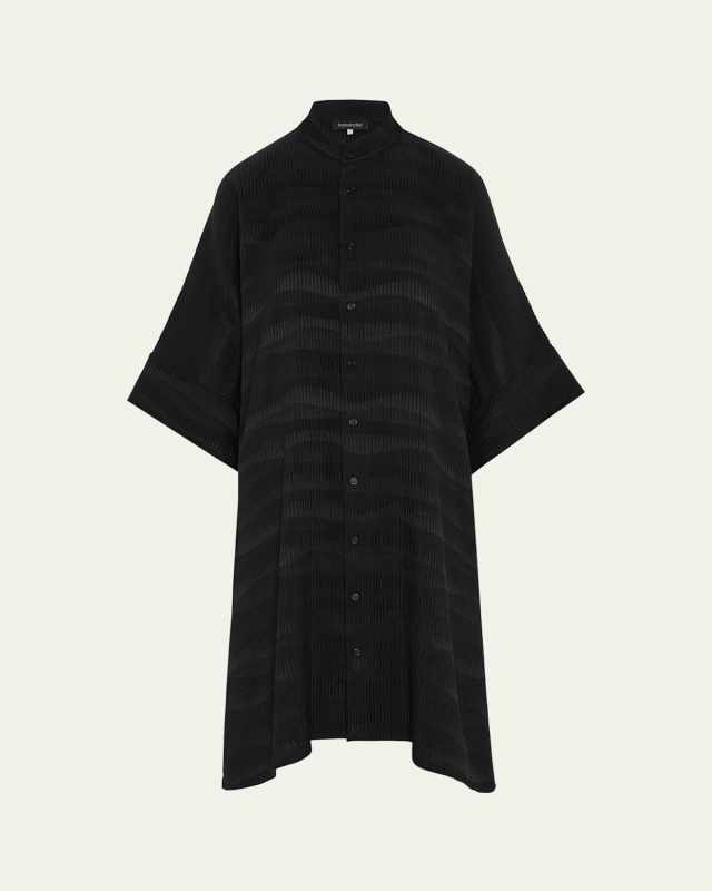 Collarless Short-Sleeve Kaftan Shirt (Very Long Length)